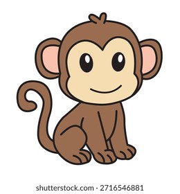Ilustração de Desenho Animado de Macaco Bonito. Vetor Premium Isolado de Conceito. Estilo de Desenho Animado Plano