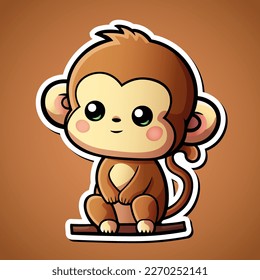 Cute monkey cartoon illustration in sticker design baby safari animal