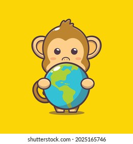 cute monkey cartoon illustration in world animal day. cute vector design character. Vector isolated flat illustration for poster, brochure, web, mascot, sticker, logo and icon.