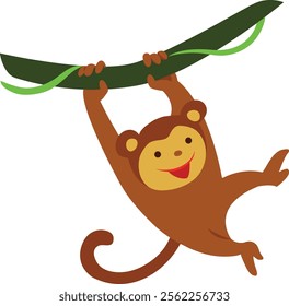 Cute monkey cartoon jump at the tree vector illlustration