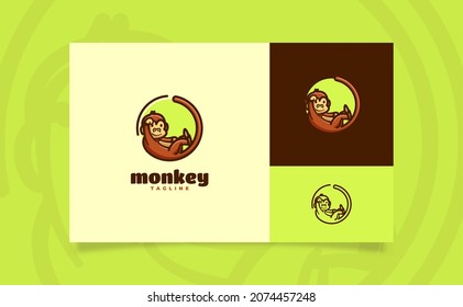 Cute monkey cartoon logo illustration circle