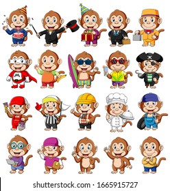 Cute monkey cartoon mascot pack of illustrations