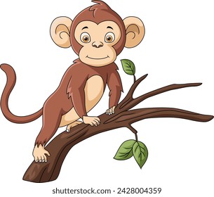 Cute monkey cartoon on tree branch