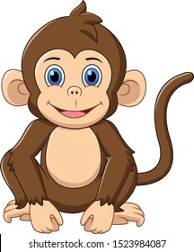 Cute Monkey Cartoon On White Background