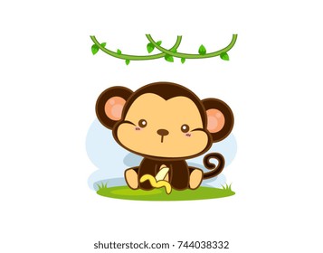 Cute monkey cartoon on a white background