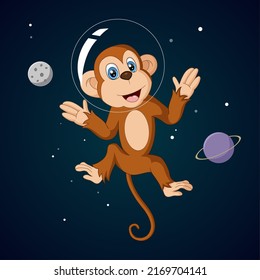 Cute monkey cartoon in outer space