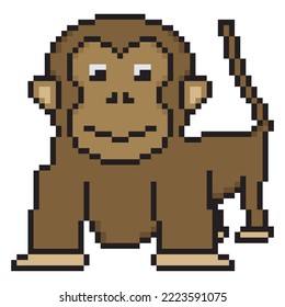 Cute monkey cartoon pixel art on white background

