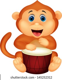 Cute monkey cartoon playing drum