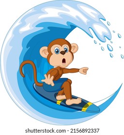 Cute monkey cartoon playing surfboard