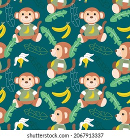 Cute Monkey Cartoon Seamless Pattern