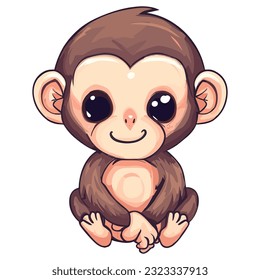 Cute Monkey Cartoon Sitting On White Background