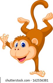 Cute monkey cartoon standing on his hand