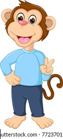 cute monkey cartoon standing with smile and peace
