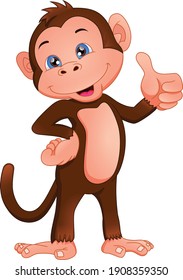 Cute Monkey Cartoon Thumb Up