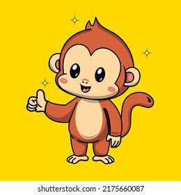 Cute monkey cartoon with thumb up. Cartoon Vector Icon Illustration