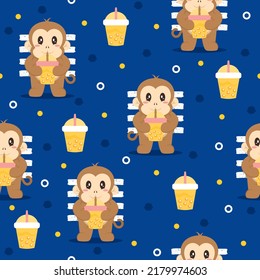 Cute monkey cartoon trendy pattern background concepts.