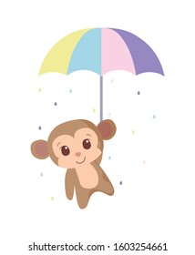 Cute monkey cartoon with umbrella design, Animal zoo life nature character childhood and adorable theme Vector illustration