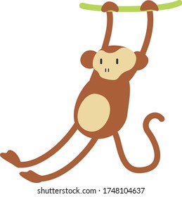 Cute Monkey Cartoon, Vector illustration monkey on a white background. Drawing for children