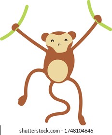 Cute Monkey Cartoon, Vector illustration monkey on a white background. Drawing for children