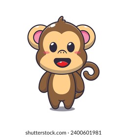 Cute monkey cartoon vector illustration. 
Vector cartoon Illustration suitable for poster, brochure, web, mascot, sticker, logo and icon