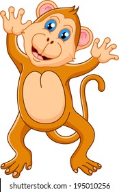 Cute monkey cartoon waving hand 