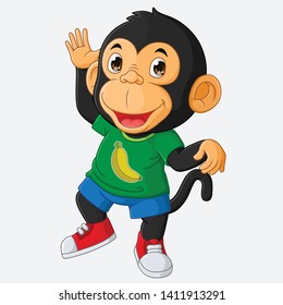 Cute monkey cartoon waving isolated on white background-vector art