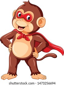 cute monkey cartoon wearing superhero costume