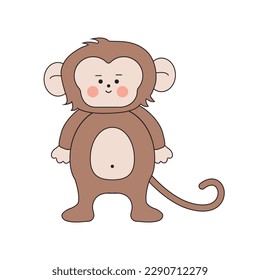 Cute monkey cartoon,stylized baby monkey,caricature style,doodle,modern.Illustration in vector graphic for postcards,books,clothes,background.