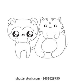 cute monkey with cat baby animals kawaii style