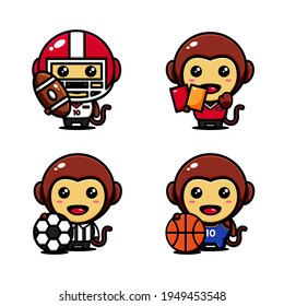 cute monkey character design set themed sport actor , football, basketball, rugby, judge