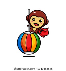 cute monkey character design themed circus, play with the ball