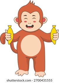Cute Monkey Character Isolated on White Background. Vector Cartoon Illustration.