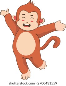 Carácter lindo del mono aislado en el fondo blanco. Vector ilustración de dibujos animados.