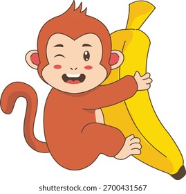 Carácter lindo del mono aislado en el fondo blanco. Vector ilustración de dibujos animados.