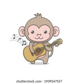 cute monkey character playing guitar