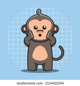 Cute monkey character with shocked expression. Flat cartoon style. Isolated animal concept.