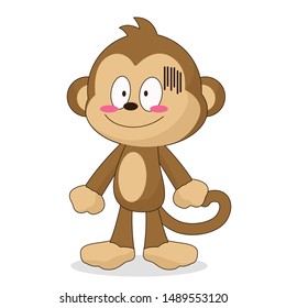 cute monkey character with a shy expression vector illustration