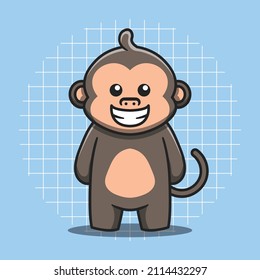 Cute monkey character standing vector illustration. Flat cartoon style. Isolated animal concept