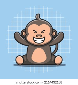 Cute monkey character wants to hug vector illustration. Flat cartoon style. Isolated animal concept.