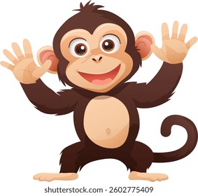 Cute Monkey character, Waving Hand. Flat vector illustration isolated on white background.
