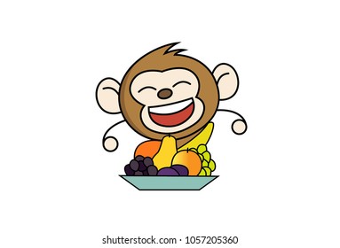 Cute Monkey Charcater . Isolated on white background. Vector Illustration.
