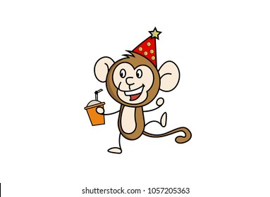 Cute Monkey Charcater . Isolated on white background. Vector Illustration.