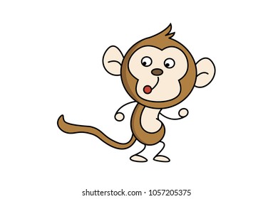 Cute Monkey Charcater . Isolated on white background. Vector Illustration.