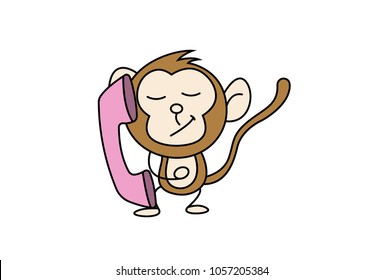 Cute Monkey Charcater . Isolated on white background. Vector Illustration.