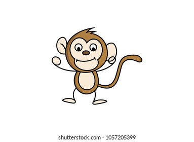 Cute Monkey Charcater . Isolated on white background. Vector Illustration.