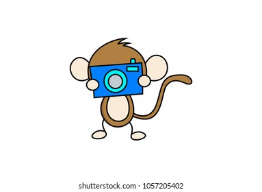 Cute Monkey Charcater . Isolated on white background. Vector Illustration.