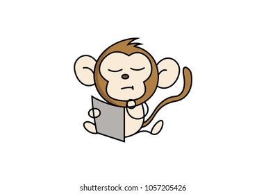 Cute Monkey Charcater . Isolated on white background. Vector Illustration.