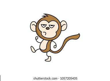 Cute Monkey Charcater . Isolated on white background. Vector Illustration.
