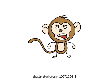 Cute Monkey Charcater . Isolated on white background. Vector Illustration.