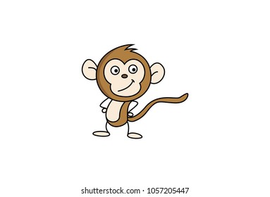 Cute Monkey Charcater . Isolated on white background. Vector Illustration.
